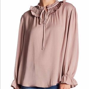 Ruched Split Neck Hammered Satin Blouse